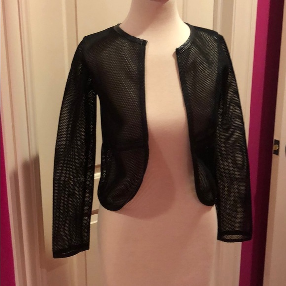 Tops - 💋Black mesh shrug with LEATHER trim💋